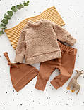 Теплий комплект для малюка з тканини тедді та штанці футер начос (кофточка+штанці+шапочка), фото 4
