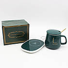 Чашка 400мл на підставці з підігрівом до + 55 °С, від мережі, Зелений / Керамічна чашка з кришкою та ложкою, фото 10