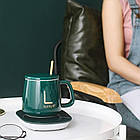 Чашка 400мл на підставці з підігрівом до + 55 °С, від мережі, Зелений / Керамічна чашка з кришкою та ложкою, фото 8