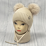 М 89077 Комплект для дівчинки: шапка з помпонами і вушками  "2 серця" і баф, 2-6 років, різні кольори, фото 6