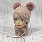М 89077 Комплект для дівчинки: шапка з помпонами і вушками  "2 серця" і баф, 2-6 років, різні кольори, фото 7