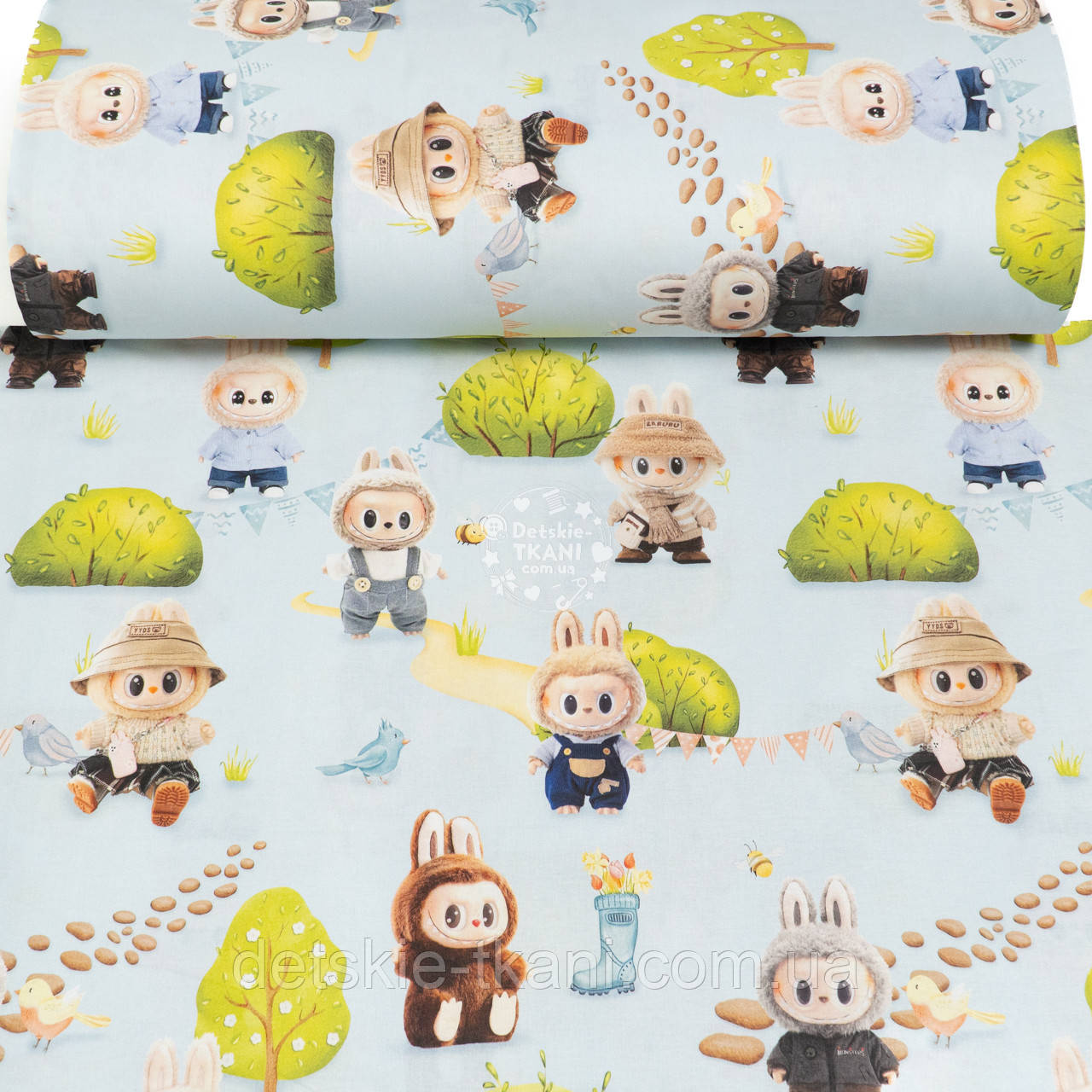Ранфорс digital з цифровим друком "Монстрики і дерева" на блакитному тлі, №5758, фото 1