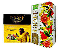 Чай Graff Tropicana Verde зелений з манго у пірамідках та Sweet Rose зі стевією у пакетиках