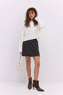 Коротка кашемірова спідниця темно-сіра з розрізом на нозі (S)