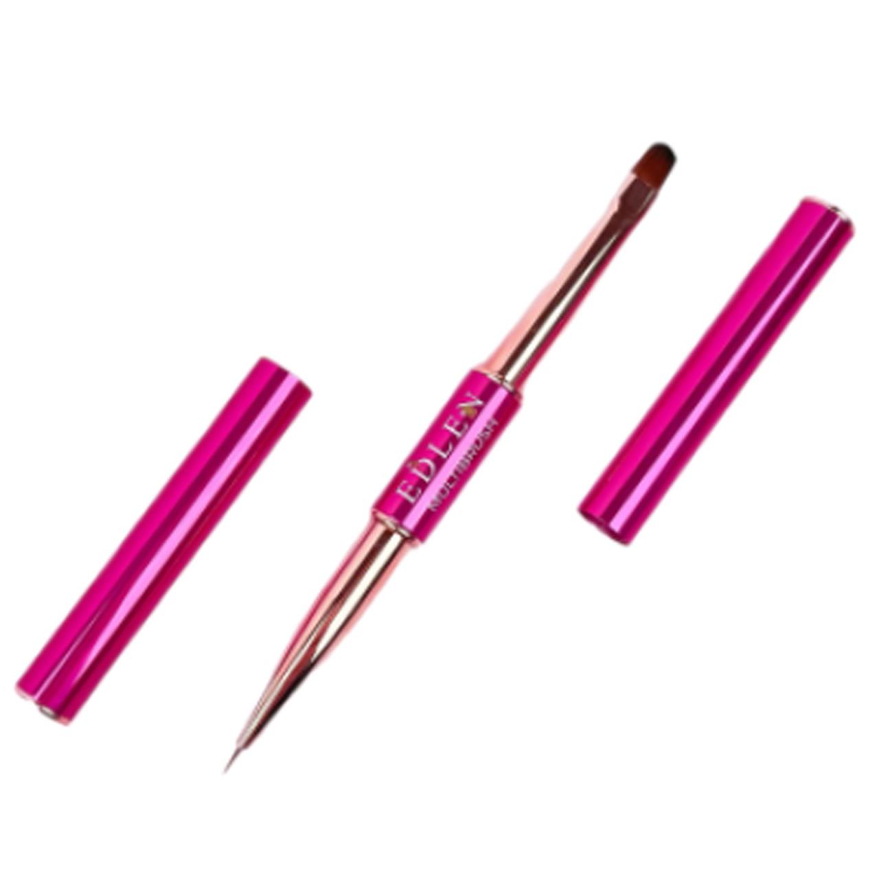 Пензель двосторонній овал + тонка EDLEN Professional Multibrush, рожева з ковпачками