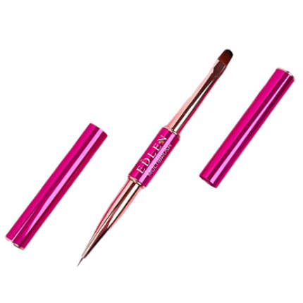 Пензель двосторонній овал + тонка EDLEN Professional Multibrush, рожева з ковпачками, фото 1