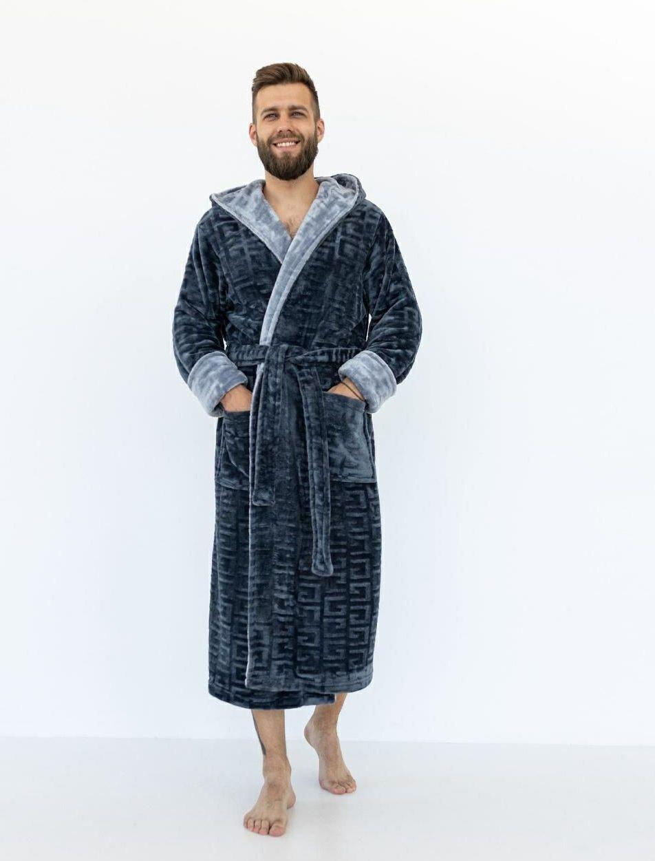 Чоловічий халат з капюшоном Welsoft Великий розмір сірий, фото 1