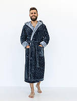 Чоловічий халат з капюшоном Welsoft Великий розмір сірий