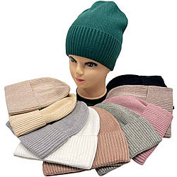 Жіноча кольорова одинарна шапка з відворотом "Віскоза" Розмір: 54- 59 (DNJ-17248)