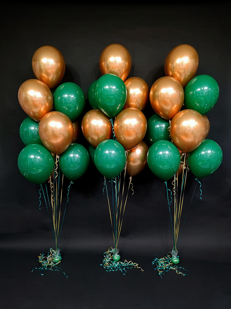 3 сети по 10 латексних повітряних  кульок - хром золото, пастель смарагд