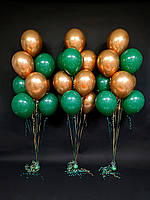 3 сети по 10 латексних повітряних  кульок - хром золото, пастель смарагд