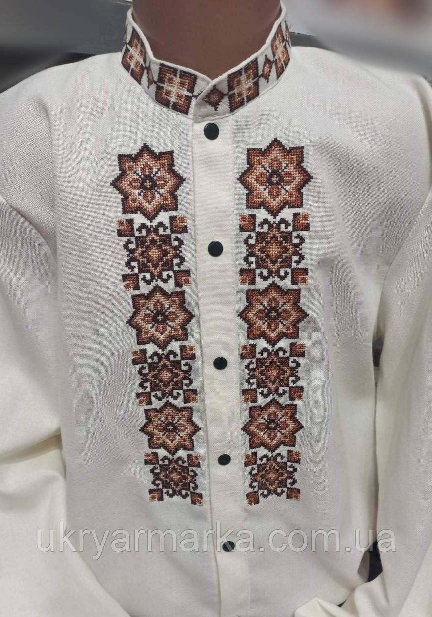Біла сорочка із коричневою вишивкою для хлопчика  "Богданко"