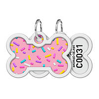 Адресник для собак і котів металевий WAUDOG Smart ID з QR паспортом, малюнок "Маршмеллоу", кістка, Д 40 мм, Ш 28 мм