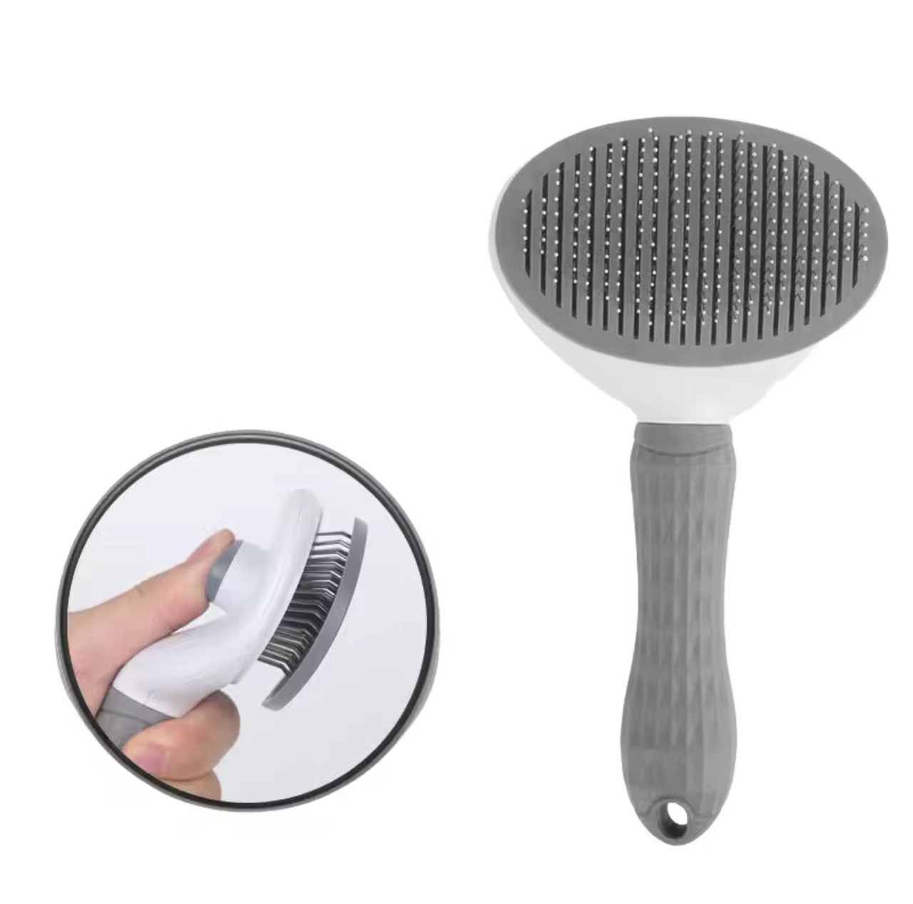 Щітка - пуходерка для вичісування котів та собак з кнопкою самоочищення - сіра, фото 1