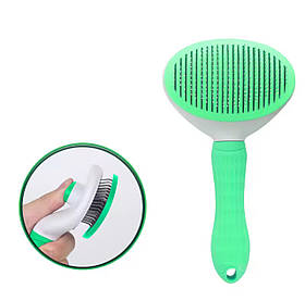 Щітка - пуходерка для вичісування котів та собак з кнопкою самоочищення - зелена