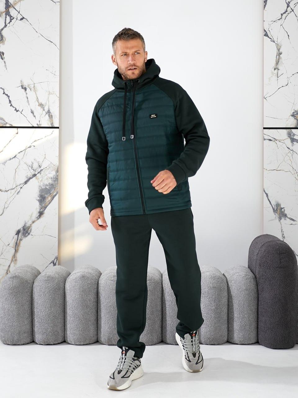 Чоловічий спортивний костюм на флісі зелений великого розміру Розміри: 48.50. 52. 54. 56. 58.