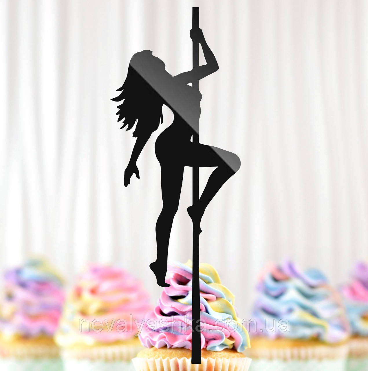 Пластиковий Топпер "Силует Дівчина Танцівниця на Пілоні Стриптиз" 19х7см Чорний Топер для Торта, Фігурка Полістирол