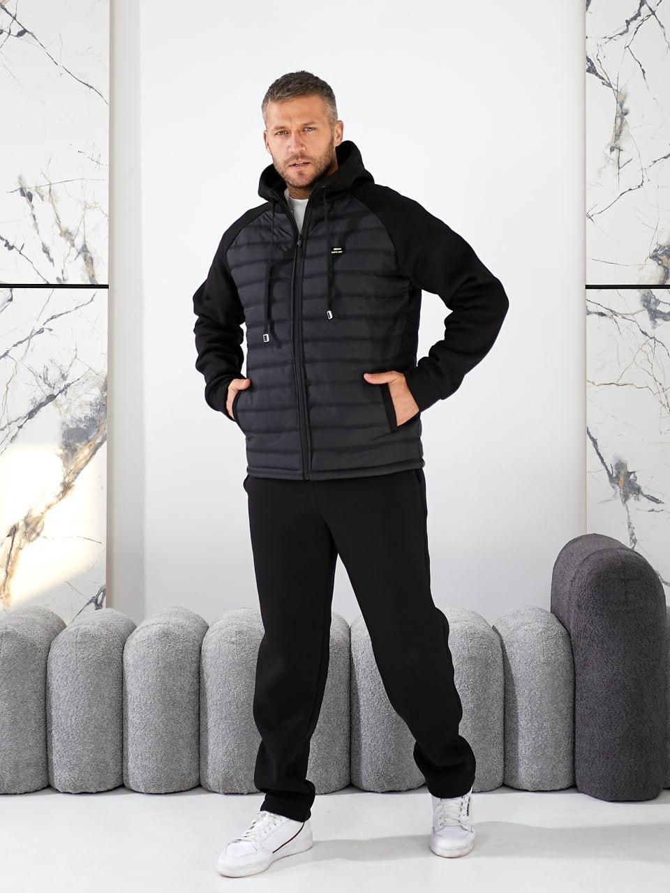 Чоловічий спортивний костюм на флісі чорний великого розміру Розміри: 48.50. 52. 54. 56. 58.