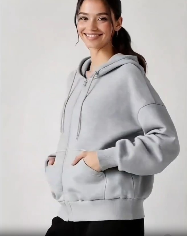 Тепла кофта худі жіноча для дівчинки сіра, фото 1