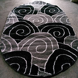 Килим овальний високоворсний 2x3 Туреччина сіро-чорний