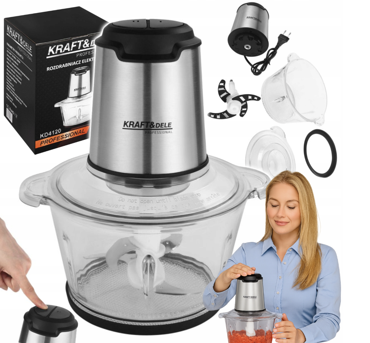 Електричний подрібнювач чоппер 350 Вт Kraft&Dele KD4120 чаша 2 л для м’яса овочів та фруктів