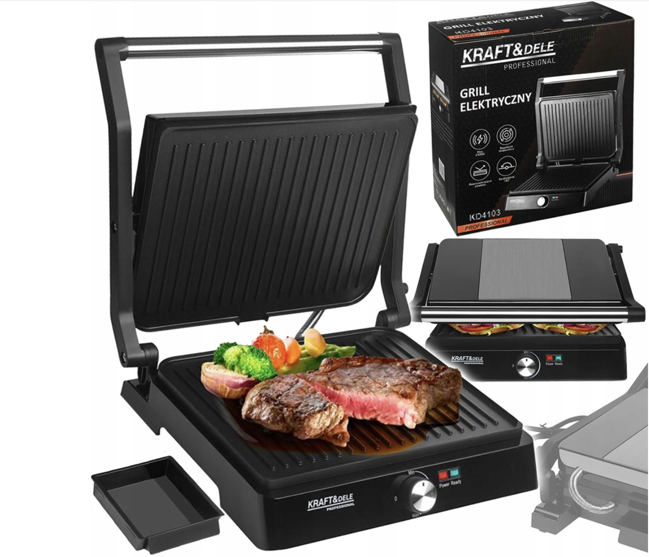 Електричний гриль Kraft&Dele KD4103 2400 Вт – контактний гриль для м’яса, риби та овочів з регулюванням температури, фото 1