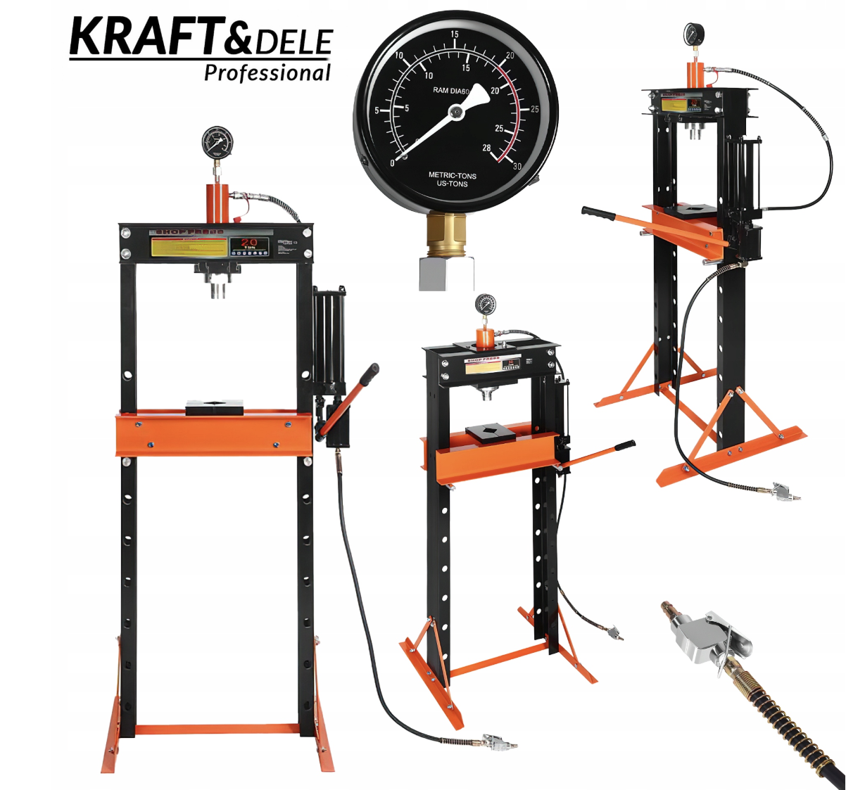 Гідравлічний прес 20 тонн Kraft&Dele KD5875 з ковзаючим поршнем, 9 рівнів 0–1020 мм, 185 мм хід  для майстерні сервісних центрів