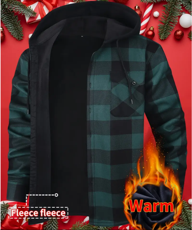 ​​​​​​​Чоловіча зимова куртка-сорочка з капюшоном у клітинку Green