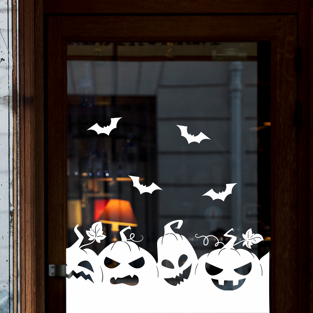 Наклейка на вікно Хелловін Веселі гарбузи кажани декор вікон ПВХ самоклейка Happy Pocket Набір білий матовий