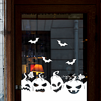 Наклейка на вікно Хелловін Веселі гарбузи кажани декор вікон ПВХ самоклейка Happy Pocket Набір білий матовий