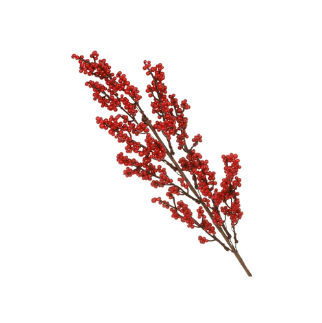 Декоративна штучна гілка з яскраво-червоними ягодами для новорічного та святкового декору 63 см, фото 1