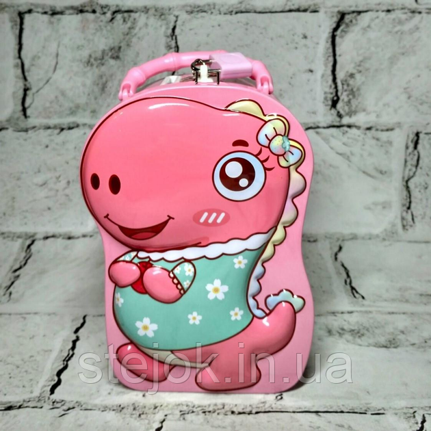 Дитяча скарбничка -сумочка Динозавр рожевий, фото 1