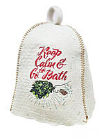 Банна шапка Luxyart "Keep calm to go bath" натуральна повсть біла (LA-865)