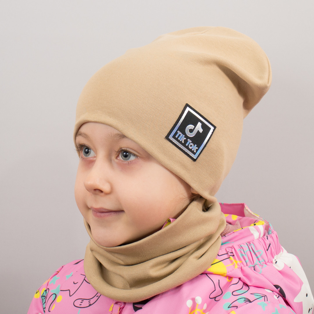 Дитяча шапка з хомутом КАНТА "TikTok" розмір 48-52 беж (OC-991), фото 1