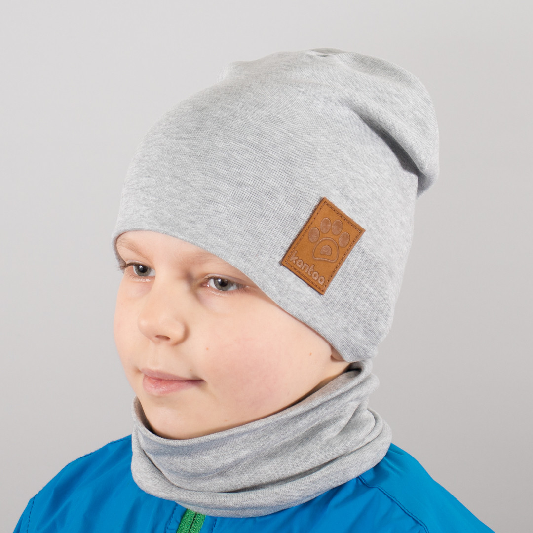 Дитяча шапка з хомутом КАНТА "Лапка" розмір 48-52 сірий (OC-999), фото 1