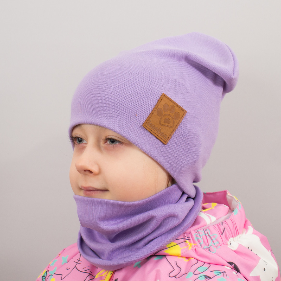 Дитяча шапка з хомутом КАНТА "Лапка" розмір 48-52 бузковий (OC-170), фото 1