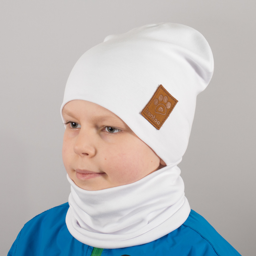 Дитяча шапка з хомутом КАНТА "Лапка" розмір 52-56 білий (OC-559), фото 1