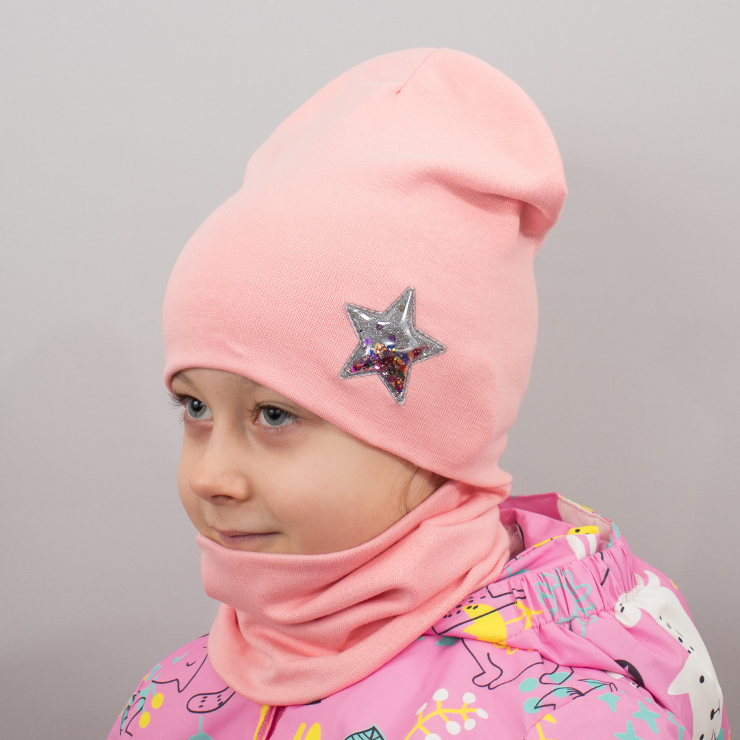 Дитяча шапка з хомутом КАНТА "Зірка" розмір 52-56 рожевий (OC-574), фото 1