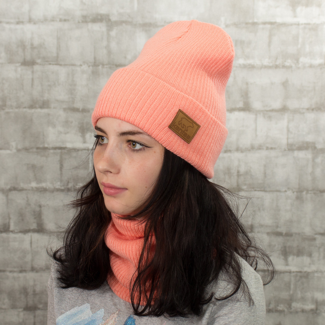 В'язана шапка з Buff снуд КАНТА унісекс розмір 50-60 персик (OC-015), фото 1