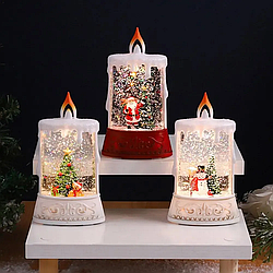 Різдвяна LED-нічник «Свіча-Сніжна куля» з фігурками та глітером, 14 см