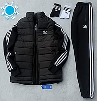 Спортивний костюм чоловічий Adidas Адідас зимовий теплий зима утеплений комплект з жилетом adidas
