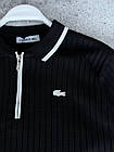 Чоловіча кофта поло Lacoste з довгим рукавом чорна з логотипом светр з коміром на змійці, фото 3
