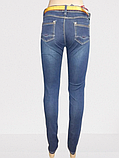 Джинси жіночі темні зимові фліс стрейч середня посадка вузькі 25 сині, фото 5