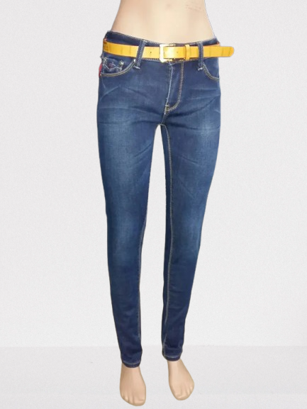 Джинси жіночі темні зимові фліс стрейч середня посадка вузькі 25 сині, фото 1