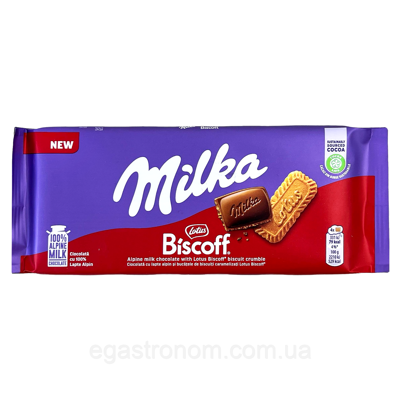 Шоколад молочний з печивом Біскоф Мілка Milka Biscoff 90g 24шт/ящ (Код: 00-00018206), фото 1