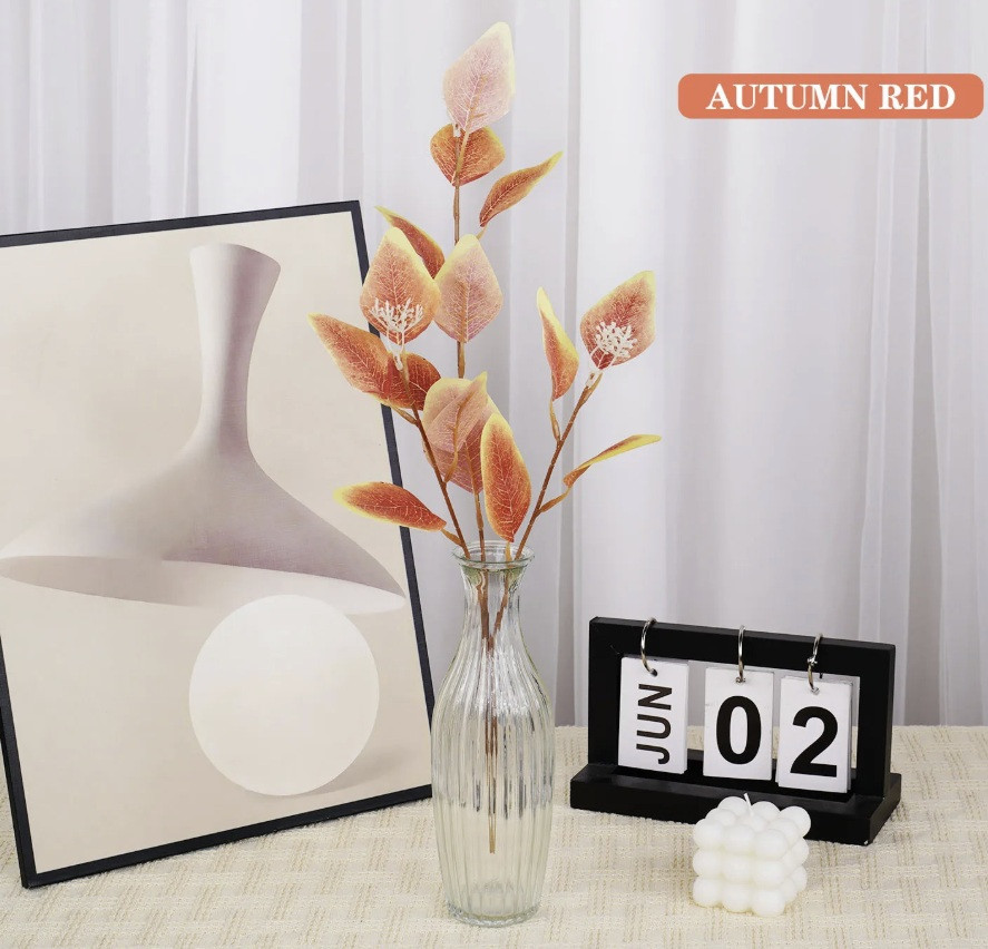 Штучне листя евкаліпта колір осінній червоний 48 см