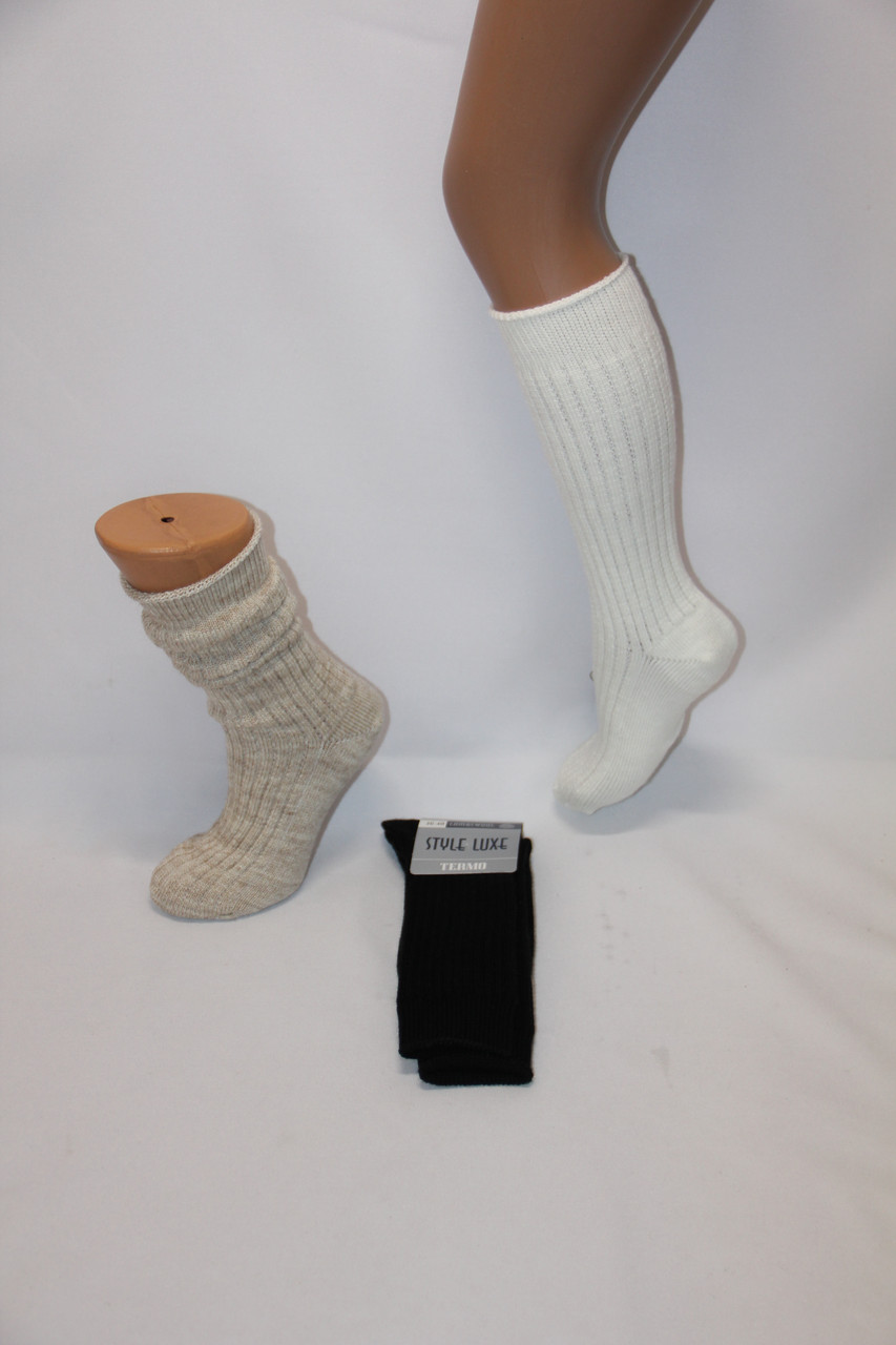 Жіночі шкарпетки високі в рубчик із товстої вовни НЛ 36-40 асорті