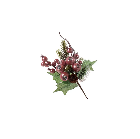 Гілка з хвоєю та перламутровими ягодами рожевий колір 25 см, фото 1