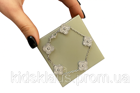 Браслет Van Cleef на 5 квіток, срібло з камінням, стильний жіночий браслет у стилі Ван Кліф