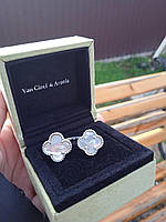 Кольцо ван клиф 2 клевера  с перламутром в серебристом топ